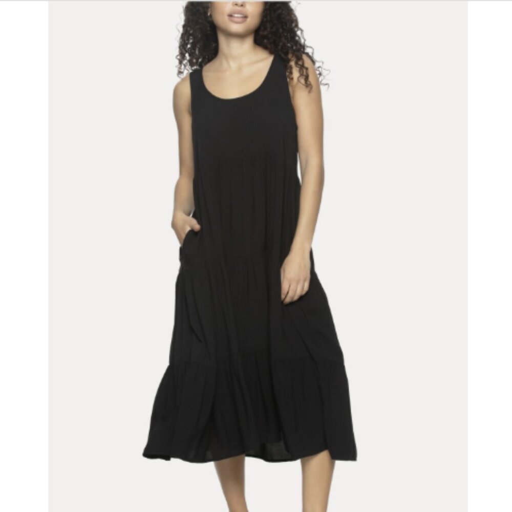 Felina Women's Isabelle MIDI Flowy Dress Black NWT